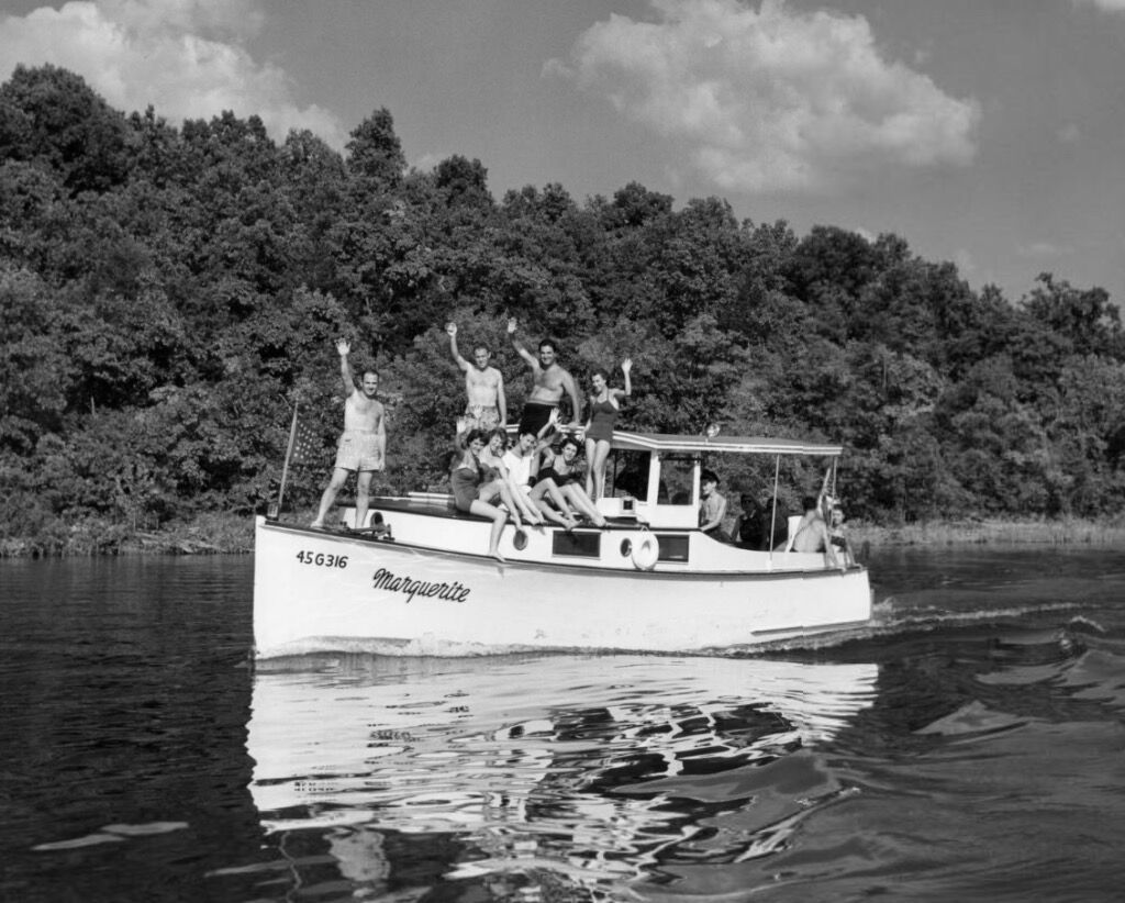 Marguerite - Old boat on Lake of the Ozarks - black and white photo